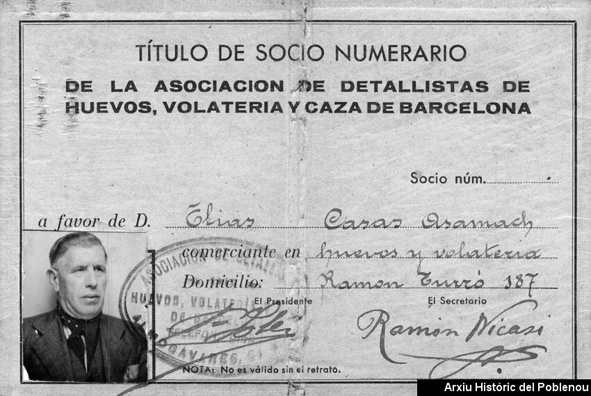 08377 Títol de soci Volatería y caza 1940