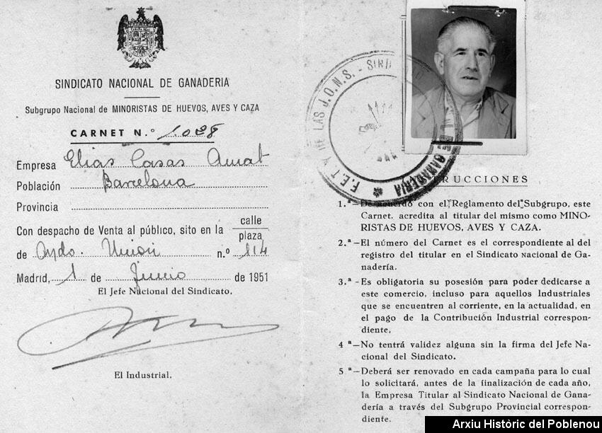 08379 Carnet Sindicato Ganadería 1951