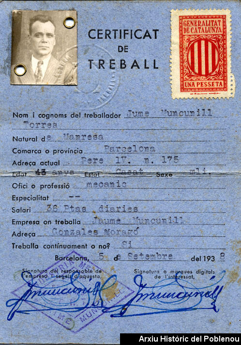 07207 Certificat de treball 1938