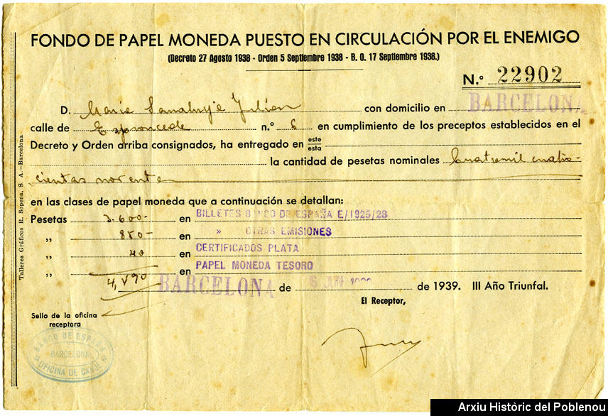 08433 Fondo papel moneda 1939