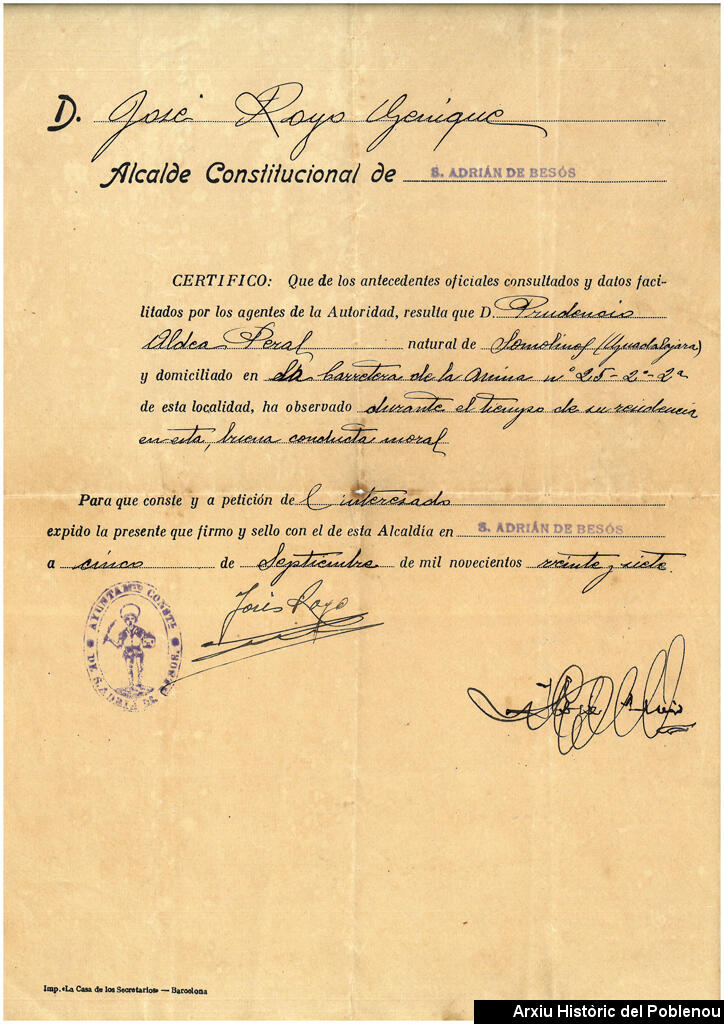 17852 Certificat de bona conducta 1927